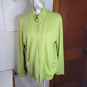 Womans Liz Claiborne Liz Wear Zip Front Jacket Knit Bright Green Size XL